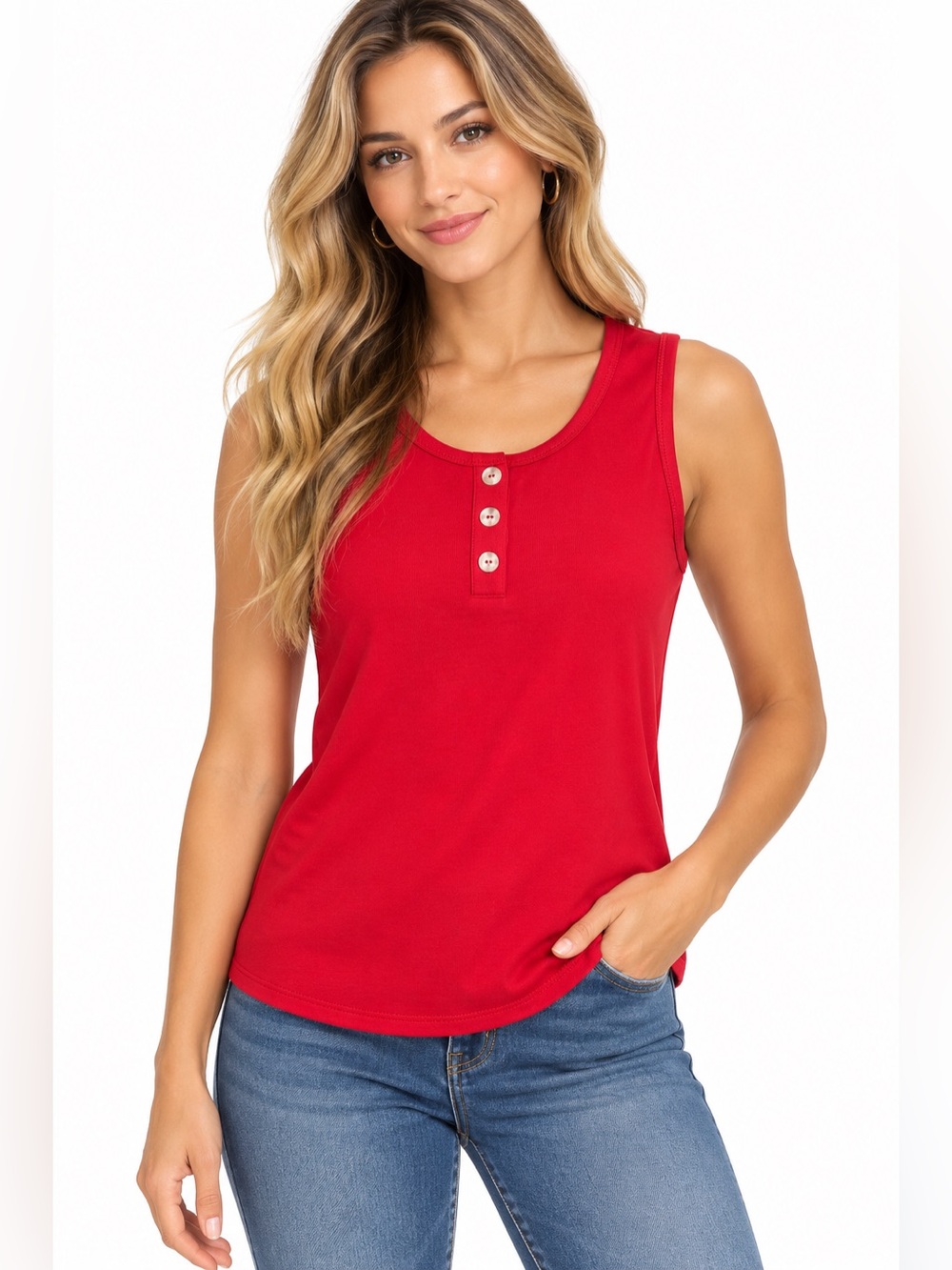 NWT Andree by Unit Size Small Sleeveless Red Button-Front Tank Top